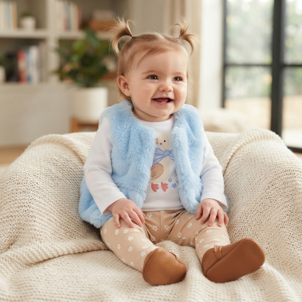 J15553NB: Baby Girls Faux Fur Gilet, Top & Legging Outfit (0-9 Months) J15553NB: Baby Girls Faux Fur Gilet, Top & Legging Outfit (0-9 Months)